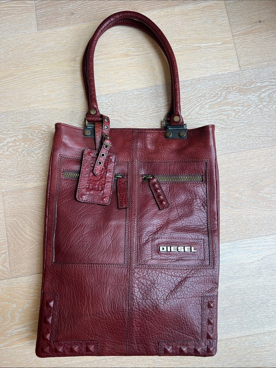 Diesel Handbags - Diesel Red Leather Messenger Tote Bag